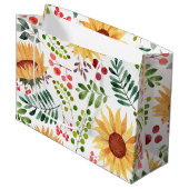Schöne Sonnenblumen und Berries Wasserfarbe Große Geschenktüte (Vorderseite Schrägansicht)