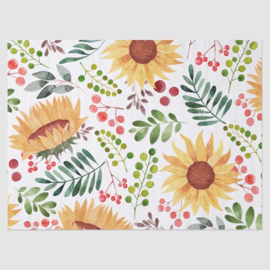 Schöne Sonnenblumen und Berries Wasserfarbe  Seidenpapier (Vorderseite)