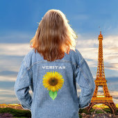 Schöne Sonnenblumen und Typografie Jeansjacke