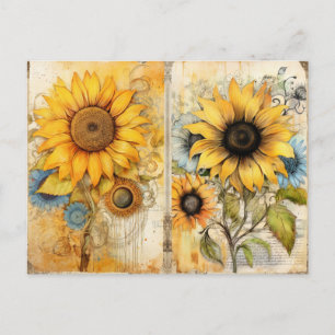 Schöne Sonnenblumen. Vintage. Feiertagspostkarte