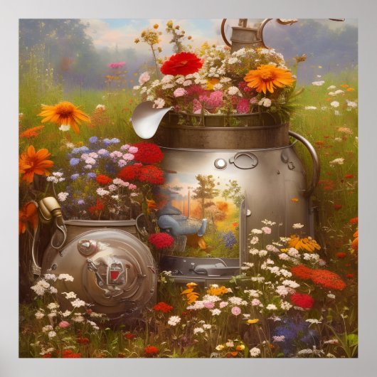 Schöne Sonnenblumen Wildblumen rot-blau Poster (Vorne)