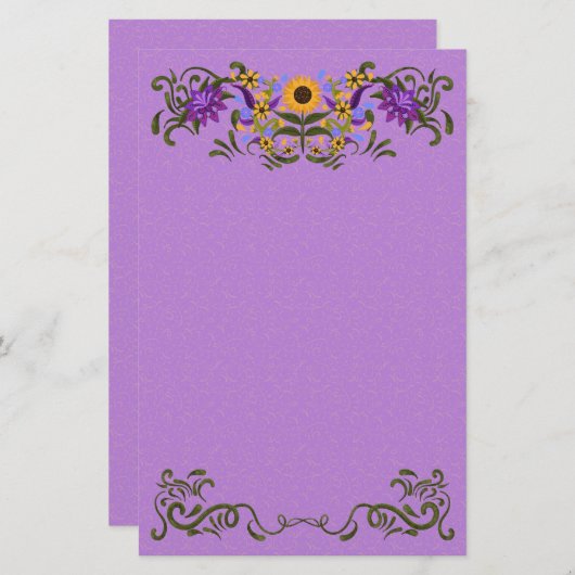 Schöne Sonnenblumen Wirbel Lila Briefpapier (Vorne/Hinten)