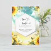 Schöne Sonnenblumenhochzeit Save The Date (Stehend Vorderseite)