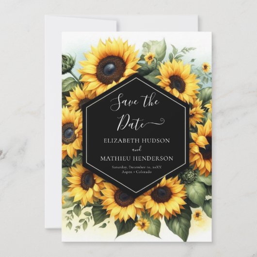 Schöne Sonnenblumenhochzeit Save The Date (Vorderseite)