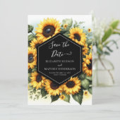Schöne Sonnenblumenhochzeit Save The Date (Stehend Vorderseite)