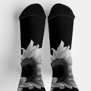 Schöne Sonnenblumenporträt in Schwarz und Weiß Socken