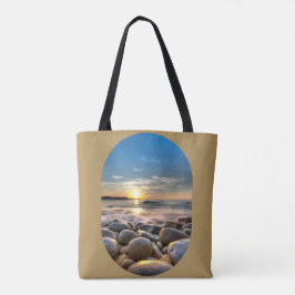 SCHÖNE SONNENSTADT AM STRAND AUF BROWNEM HINTERGRU TASCHE