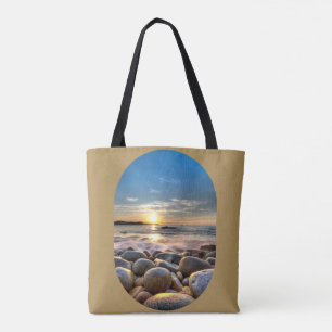 SCHÖNE SONNENSTADT AM STRAND AUF BROWNEM HINTERGRU TASCHE
