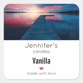 Schöne Sonnenuntergang am Calm Lake Quadratischer Aufkleber