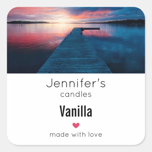 Schöne Sonnenuntergang am Calm Lake Quadratischer Aufkleber (Vorderseite)