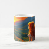 Schöne Sonnenuntergang Aussicht Girl Landschaft Kaffeetasse (Mittel)