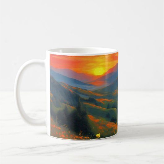 Schöne Sonnenuntergang Aussicht Girl Landschaft Kaffeetasse (Links)