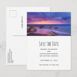 Schöne Sonnenuntergang Küstenfotografie Hochzeit Ankündigungspostkarte