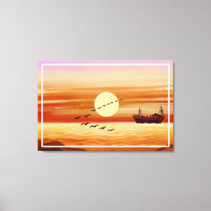 Schöne Sonnenuntergang Landschaft Dekorative Hinte Leinwanddruck