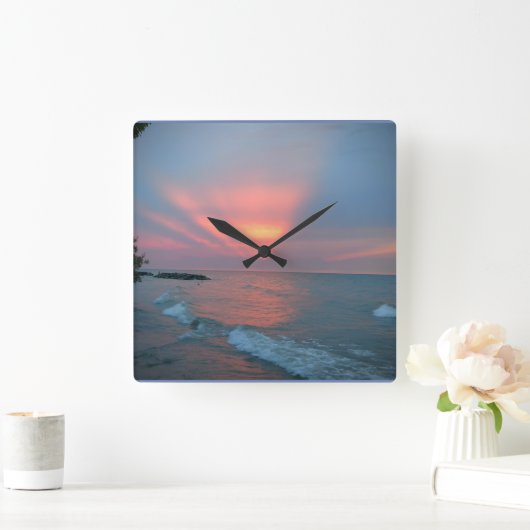 Schöne Sonnenuntergang Quadratische Wanduhr (Zuhause)