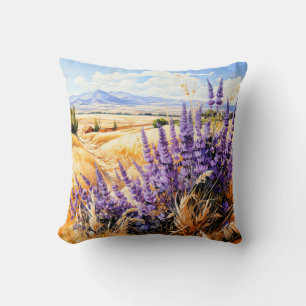 Schöne sonnige Aquarell-Prärie-Landschaft Kissen