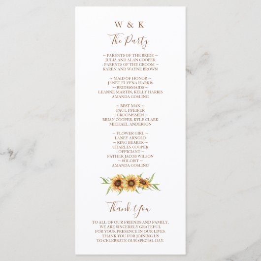 Schöne, sonnige Hochzeit Programm (Rückseite)