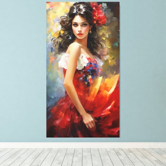 Schöne Spanische Dame Leinwanddruck (Insitu (Holzboden))