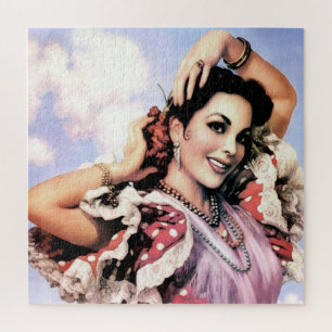 Schöne spanische Flamenco-Tänzerin in roten Punkte Puzzle