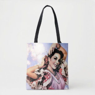 Schöne spanische Flamenco-Tänzerin in roten Punkte Tasche