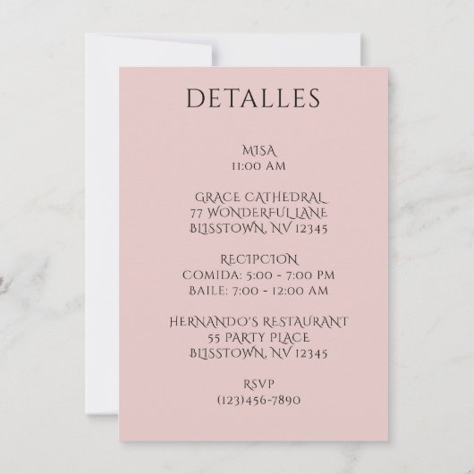 Schöne Spanische Rose Quinceñera Einladung (Rückseite)