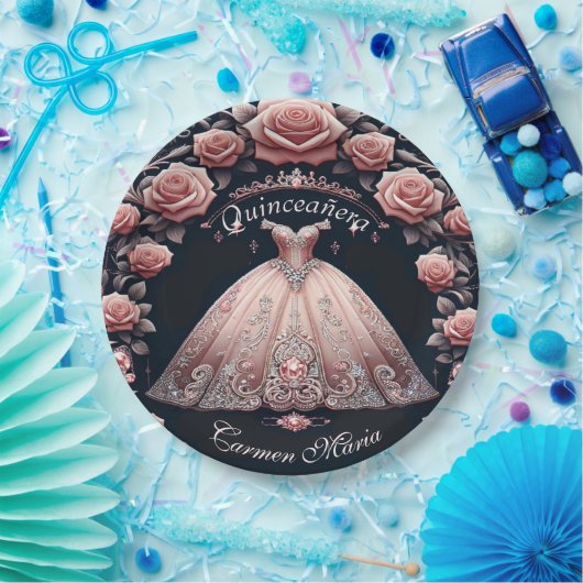 Schöne Spanische Rose Quinceñera Pappteller (Party)