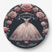 Schöne Spanische Rose Quinceñera Pappteller (Vorderseite)