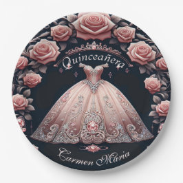 Schöne Spanische Rose Quinceñera Pappteller