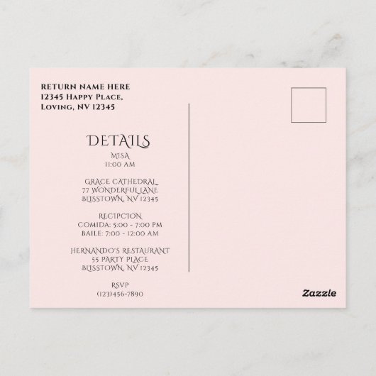 Schöne Spanische Rose Quinceñera Postkarte (Rückseite)