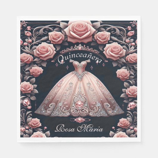 Schöne Spanische Rose Quinceñera Serviette (Vorderseite)