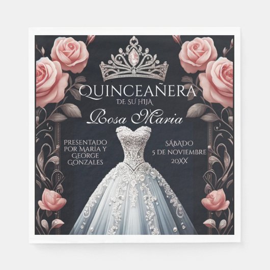 Schöne Spanische Rose Quinceñera Serviette (Vorderseite)
