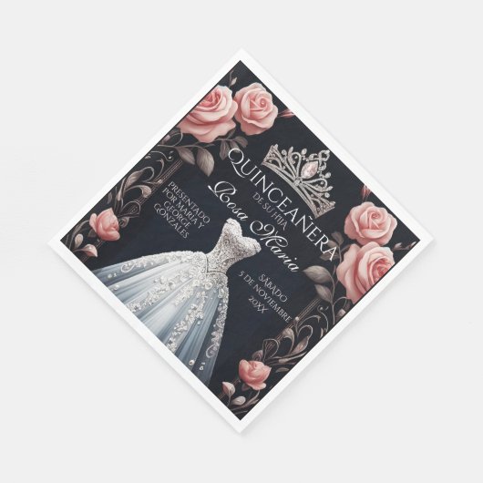 Schöne Spanische Rose Quinceñera Serviette (Ecke)