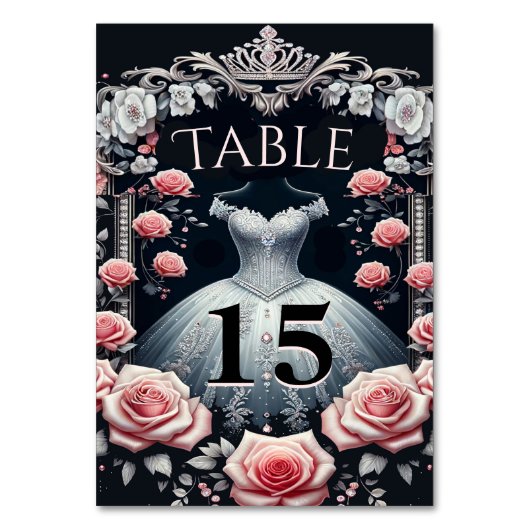 Schöne Spanische Rose Quinceñera Tischnummer (Rückseite)