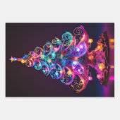 Schöne Sparkling Neon Christmas Tree Holiday Geschenkpapier Set (Vorderseite 2)
