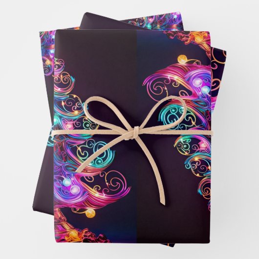 Schöne Sparkling Neon Christmas Tree Holiday Geschenkpapier Set (Beispiel)