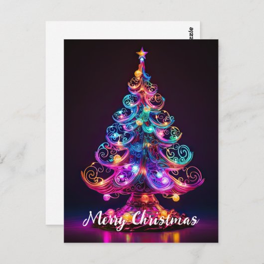 Schöne Sparkling Neon Christmas Tree Holiday Postkarte (Vorne/Hinten)