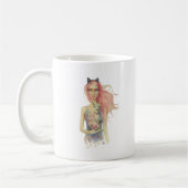 Schöne Sphinx-Katze und Mädchen Kaffeetasse (Links)