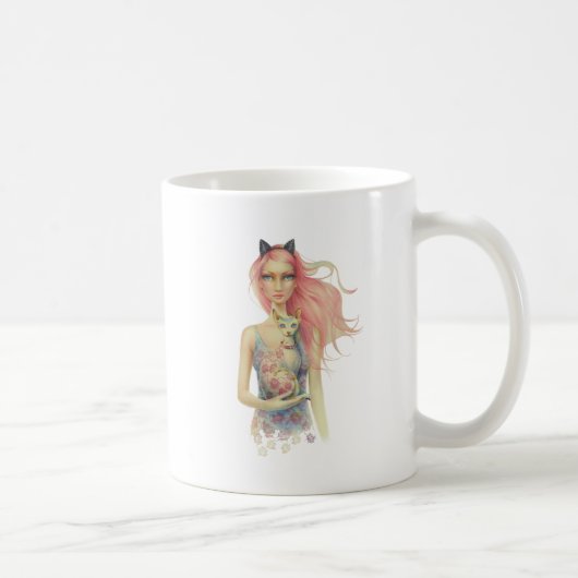 Schöne Sphinx-Katze und Mädchen Kaffeetasse (Rechts)