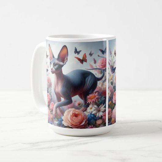 Schöne Sphynx Cat & Blume Kaffeetasse (Vorderseite Links)