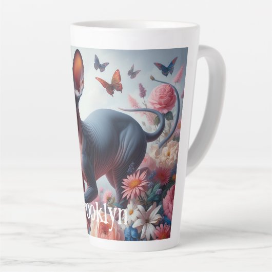 Schöne Sphynx Cat & Blume Milchtasse (Rechte Ecke)