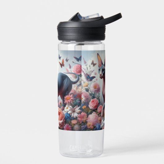 Schöne Sphynx Cat & Blume Trinkflasche (Links)