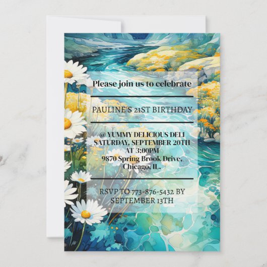 Schöne Springtime Creek Geburtstagsparty Einladung (Vorderseite)