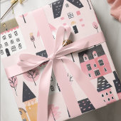 Schöne Stadthäuser rosa Geschenkpapier