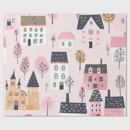 Schöne Stadthäuser rosa Geschenkpapier (Flach)