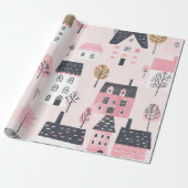 Schöne Stadthäuser rosa Geschenkpapier (Ungerollt)