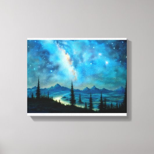 Schöne Starry Night Surreal Berglandschaft Leinwanddruck (Vorderseite)