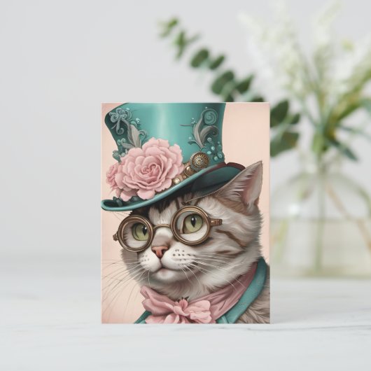 Schöne Steampunk Cat Postkarte (Stehend Vorderseite)