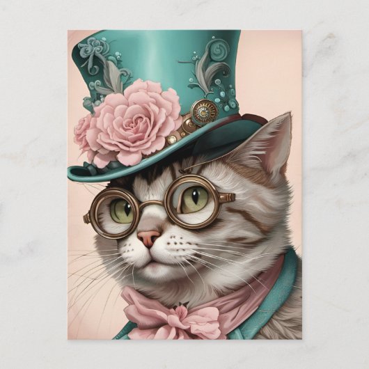 Schöne Steampunk Cat Postkarte (Vorderseite)