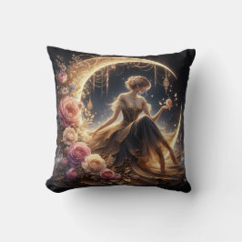 Schöne Steampunk-Frau auf dem Mond Kissen