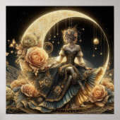 Schöne Steampunk-Frau auf dem Mond Poster (Vorne)